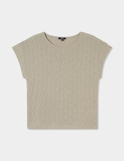 T-shirt ajouré manches courtes vert kaki femme