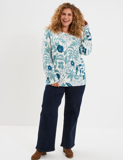 Pull col rond manches longues ecru femme grande taille