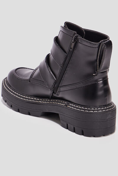 Bottines crantées avec boucles noir femme