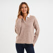 Pull 2-en-1 col chemise manches longues beige femme
