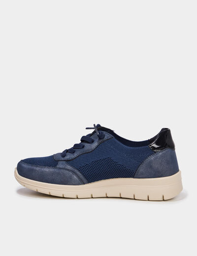 Tennis basses &agrave; lacets pied large bleu marine femme