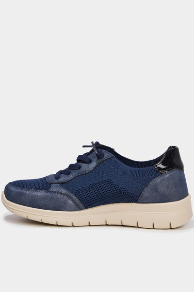 Tennis basses &agrave; lacets pied large bleu marine femme