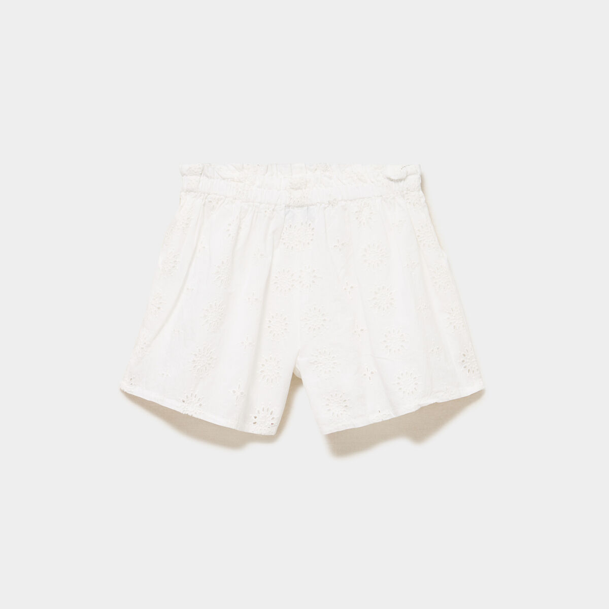 Short &eacute;lastiqu&eacute; broderie anglaise coton ivoire fille