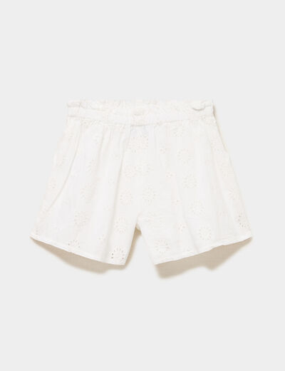 Short &eacute;lastiqu&eacute; broderie anglaise coton ivoire fille