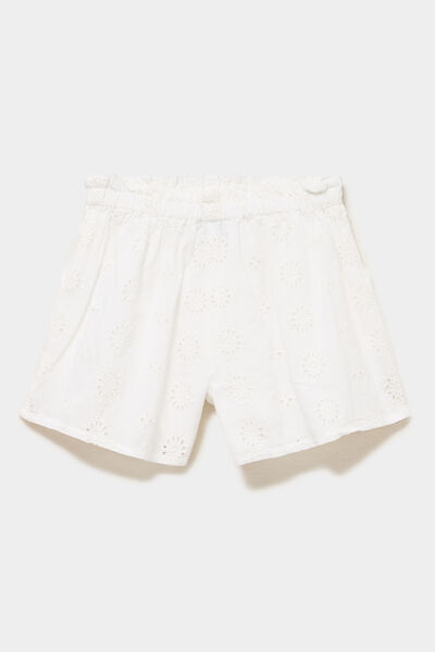 Short &eacute;lastiqu&eacute; broderie anglaise coton ivoire fille