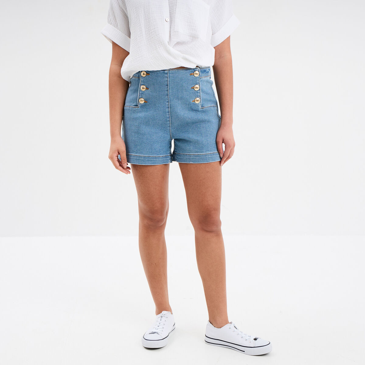 Short en jeans &agrave; pont denim double stone femme