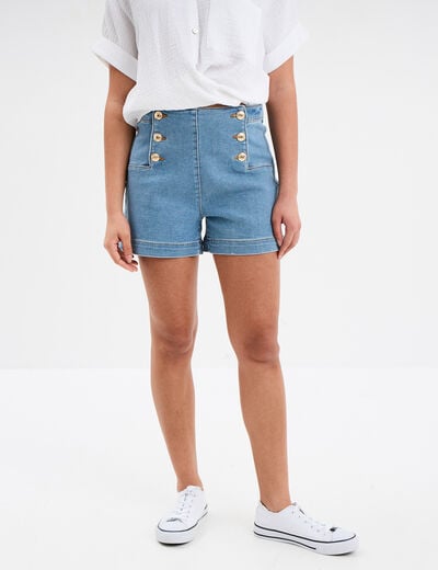Short en jeans à pont denim double stone femme