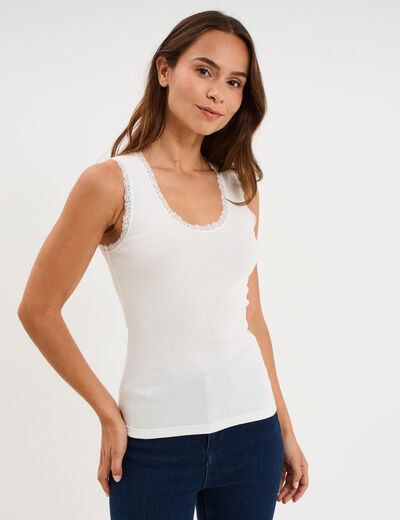 D&eacute;bardeur coton bords dentelle blanc femme