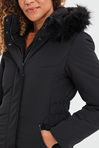 Parka mi-longue à capuche fourrure noir femme