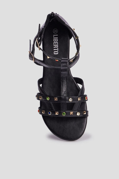 Sandales plates détails bijoux Liberto noir femme