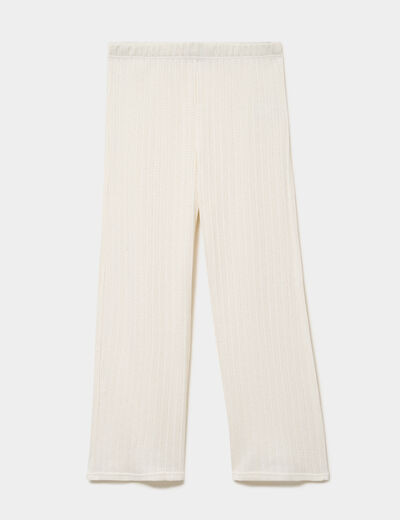 Pantalon large effet crochet &eacute;lastiqu&eacute; ecru femme