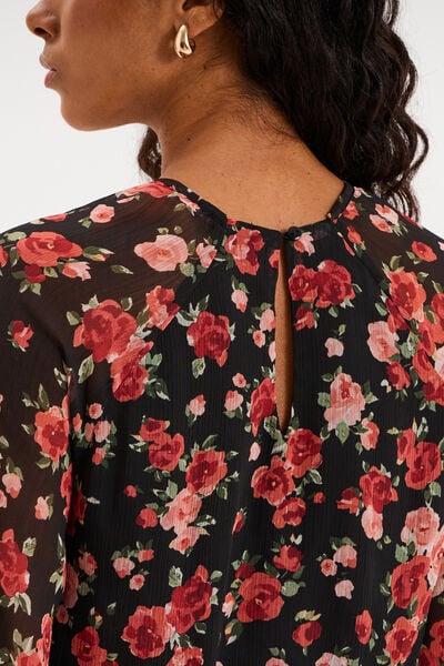 Robe fluide courte manches 3/4 noir femme