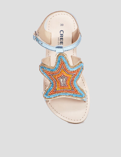Sandales avec perles en cuir Creeks bleu fille