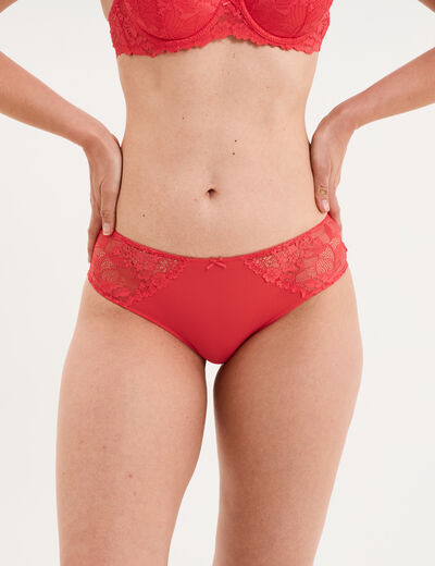 Shorty avec dentelle rouge corail femme