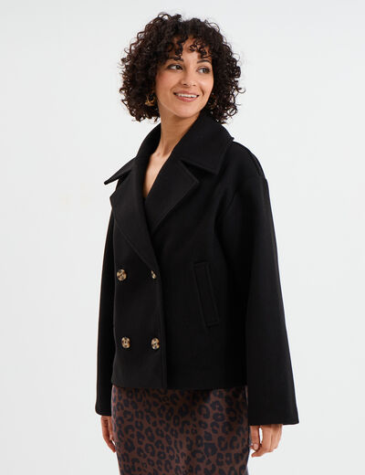 Blouson court boutonné noir femme