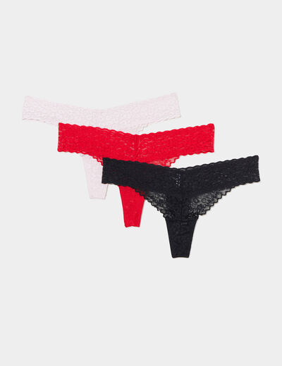 Lot 3 strings dentelle rouge femme