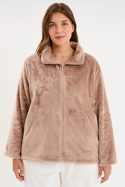 Veste pyjama effet polaire col montant beige femme grande taille