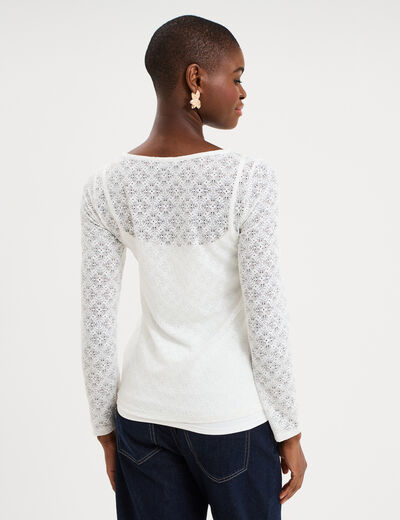 T-shirt effet dentelle manches longues blanc femme