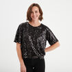 T-shirt &agrave; sequins manches courtes droit noir femme