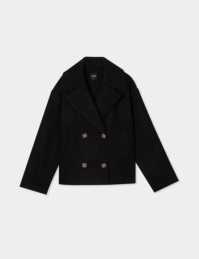 Blouson court boutonné noir femme