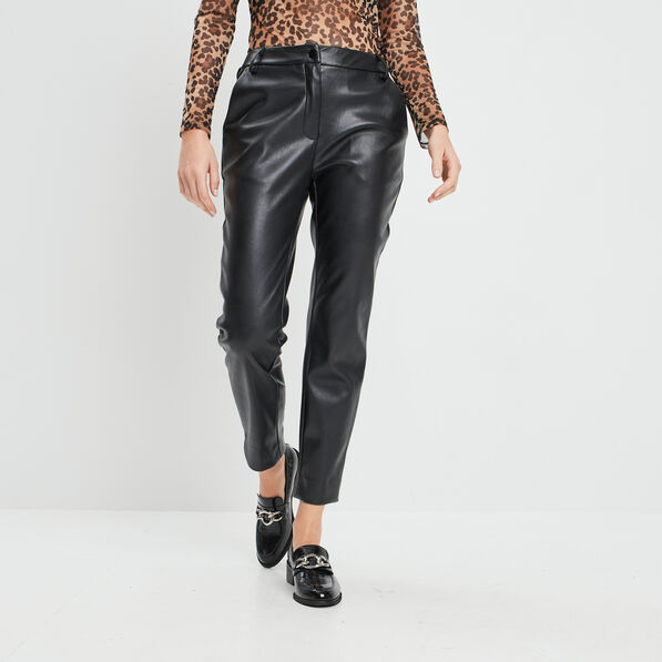 Pantalon ajusté 7/8 ème simili cuir noir femme