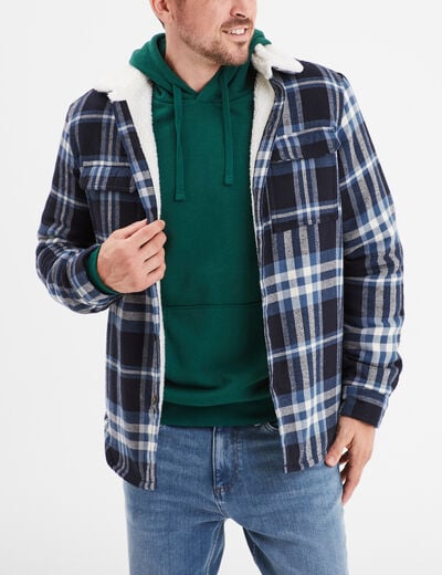 Surchemise carreaux doubl&eacute;e effet sherpa bleu homme