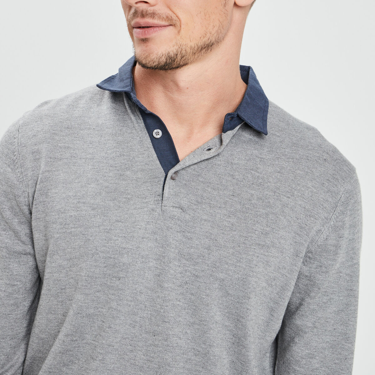 Pull avec col polo gris clair homme