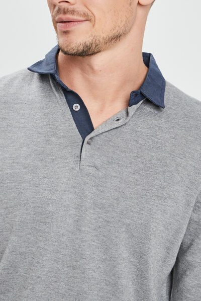 Pull avec col polo gris clair homme