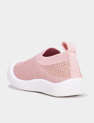 Chaussons tricot &agrave; semelle souple rose b&eacute;b&eacute; fille