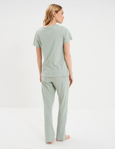 Ensemble pyjama t-shirt pantalon coton vert pastel femme