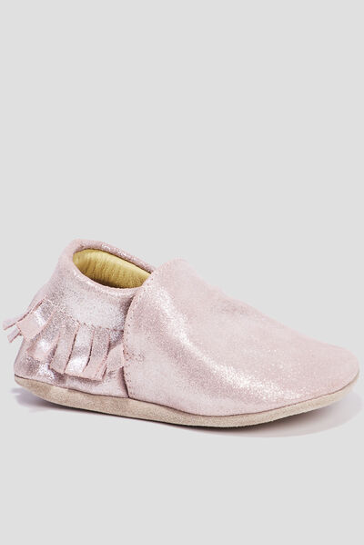 Bottons à franges en cuir jaune or bébé fille