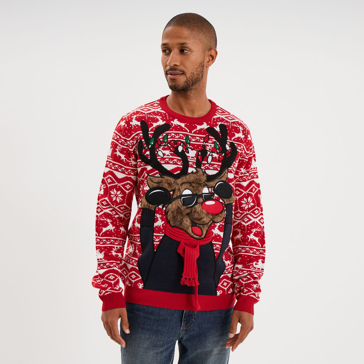 Pull de No&euml;l manches longues rouge homme