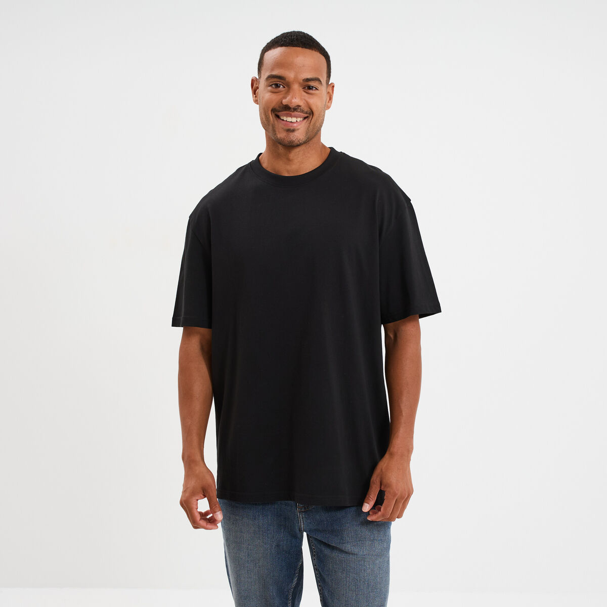 T-shirt col rond coupe relax coton &eacute;pais noir homme