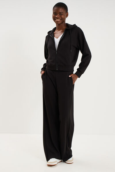 Sweat zipp&eacute; &agrave; capuche noir femme