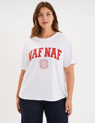 T-shirt manches courtes coton &agrave; col rond blanc femme grande taille