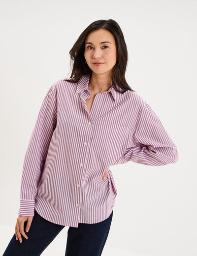 Chemise oversize 1 poche coton rose femme