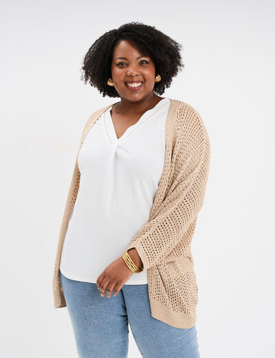 Gilet chauve-souris mi-long jaune or femme grande taille