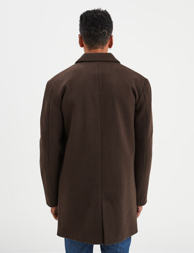 Manteau mi-long boutonné et doublé marron foncé homme