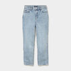 Jeans mom cropped taille haute denim bleach femme