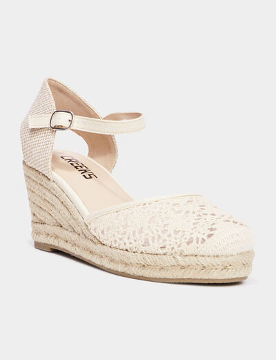 Sandales compensées en broderie anglaise blanc femme
