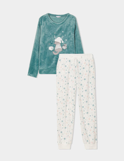 Ensemble pyjama pantalon effet velours bleu gris femme