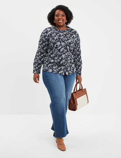 Chemise col mao Modavista bleu marine femme grande taille