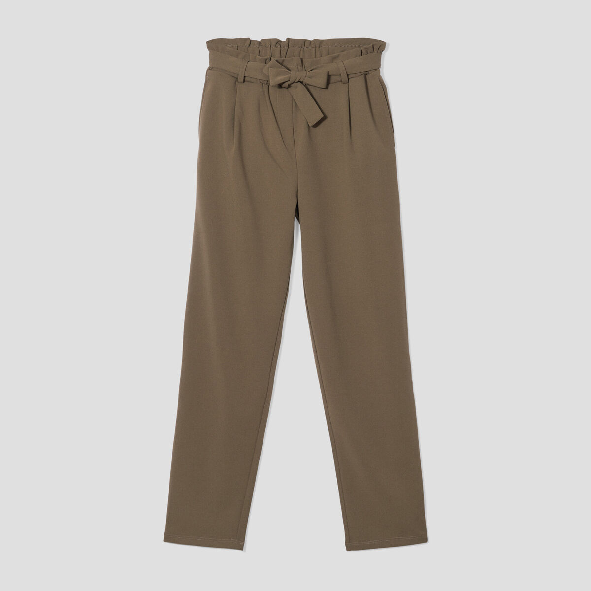 Pantalon city paperbag ceinturé 7/8ème vert kaki femme