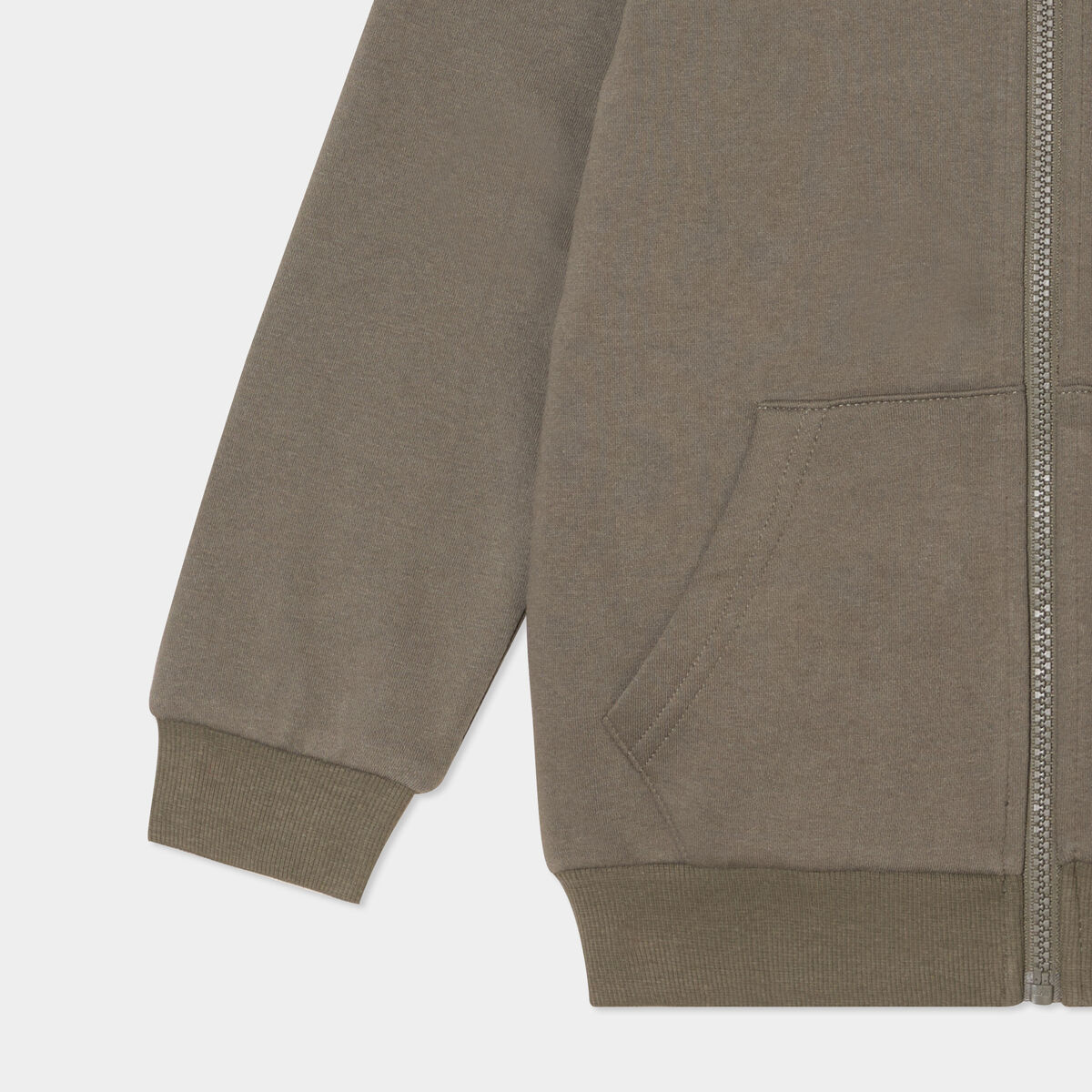 Sweat zipp&eacute; &agrave; capuche molleton vert kaki gar&ccedil;on
