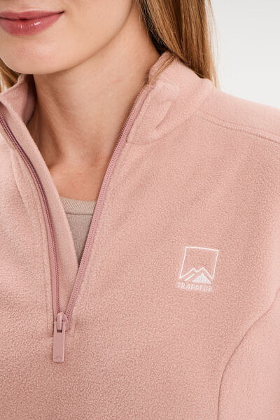 Sweat polaire col camionneur rose poudr&eacute;e femme