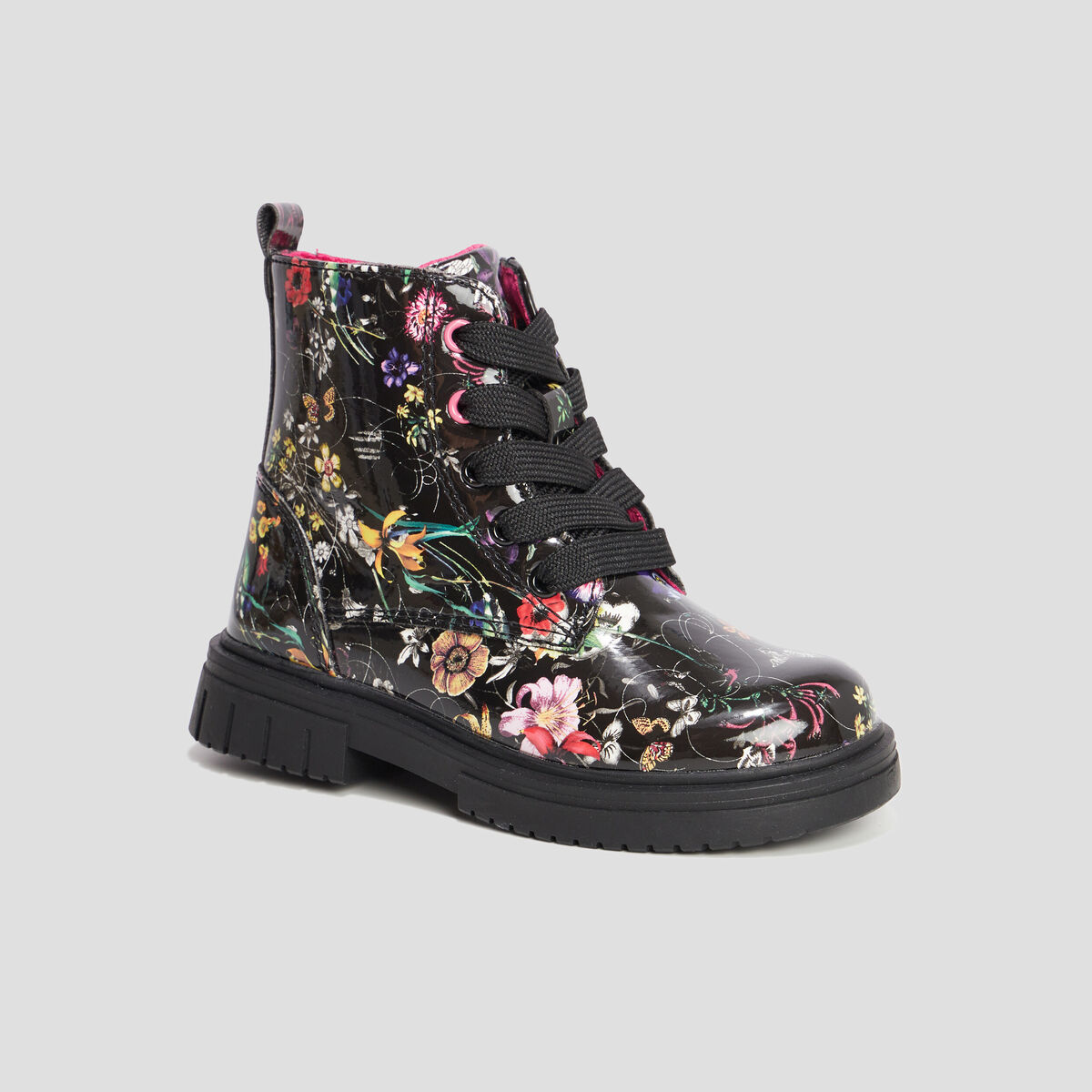 Bottines vernies print fleuri noir fille