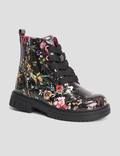 Bottines vernies print fleuri noir fille