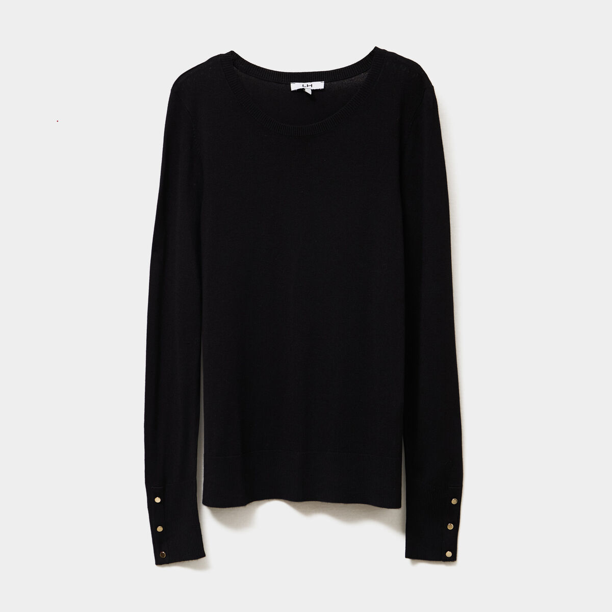 Pull col rond boutons aux poignets noir femme