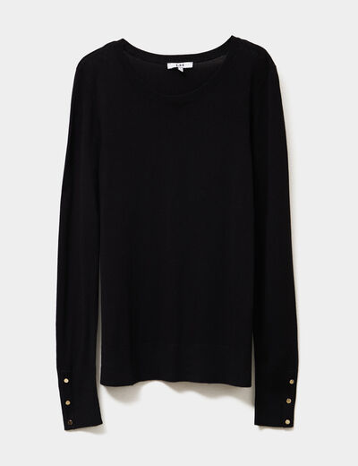 Pull col rond boutons aux poignets noir femme