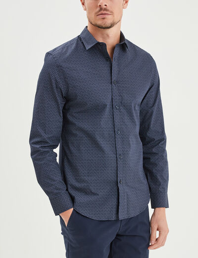 Chemise droite imprimée manches longues bleu marine homme